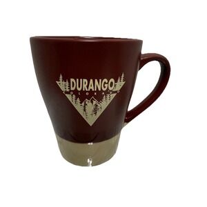 Durango, Colorado Souvenir Mug –  Burgundy  &  Beige Mountain Trees Coffee